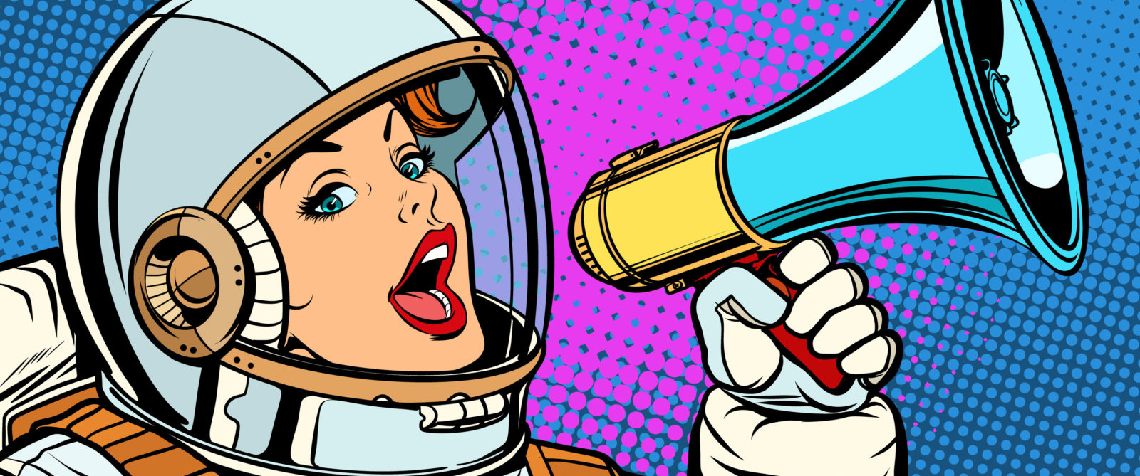 Pop Art Background Woman With Megaphone. Pop Art Retro Vector Il